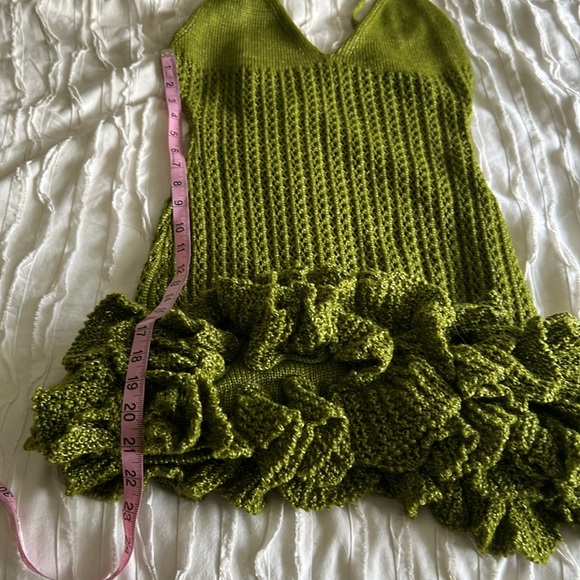 Hanifa Crochet Green Knit Dress with Ruffle Hem - Picture 4 of 8